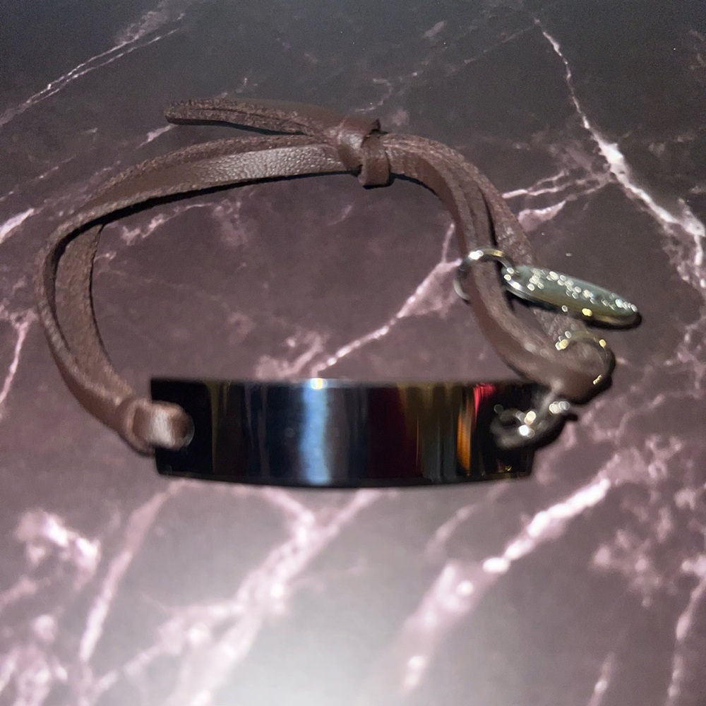 Plunder Men's Brown Leather Bracelet with Polished Silver Plate